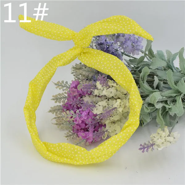 1Pcs Cute Korean Dots Bunny Rabbit Ear Ribbon Headwear Hairband Metal Wire Scarf Headband Hair Band Accessories 20 Colors