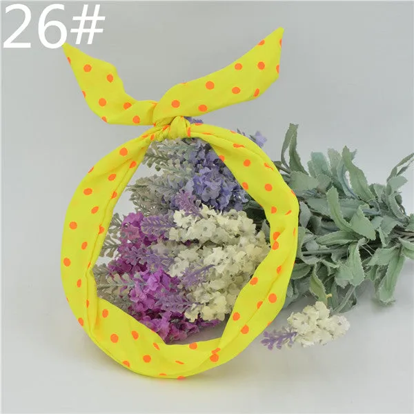 1Pcs Cute Korean Dots Bunny Rabbit Ear Ribbon Headwear Hairband Metal Wire Scarf Headband Hair Band Accessories 20 Colors