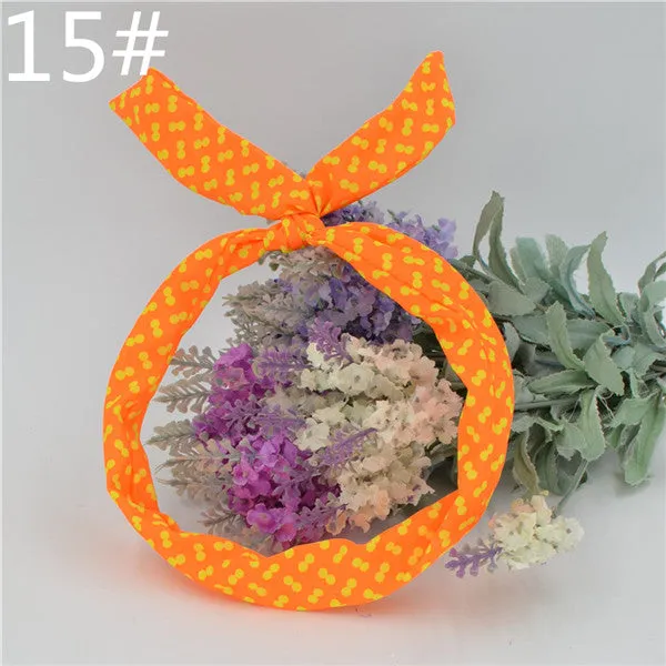 1Pcs Cute Korean Dots Bunny Rabbit Ear Ribbon Headwear Hairband Metal Wire Scarf Headband Hair Band Accessories 20 Colors