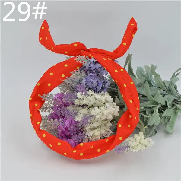 1Pcs Cute Korean Dots Bunny Rabbit Ear Ribbon Headwear Hairband Metal Wire Scarf Headband Hair Band Accessories 20 Colors