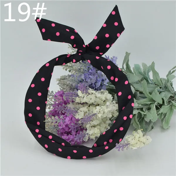 1Pcs Cute Korean Dots Bunny Rabbit Ear Ribbon Headwear Hairband Metal Wire Scarf Headband Hair Band Accessories 20 Colors