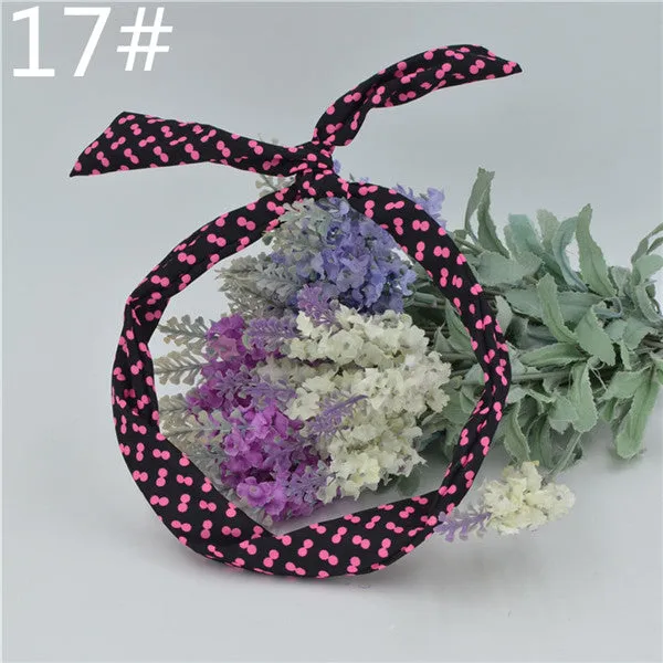 1Pcs Cute Korean Dots Bunny Rabbit Ear Ribbon Headwear Hairband Metal Wire Scarf Headband Hair Band Accessories 20 Colors