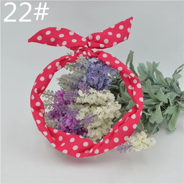 1Pcs Cute Korean Dots Bunny Rabbit Ear Ribbon Headwear Hairband Metal Wire Scarf Headband Hair Band Accessories 20 Colors