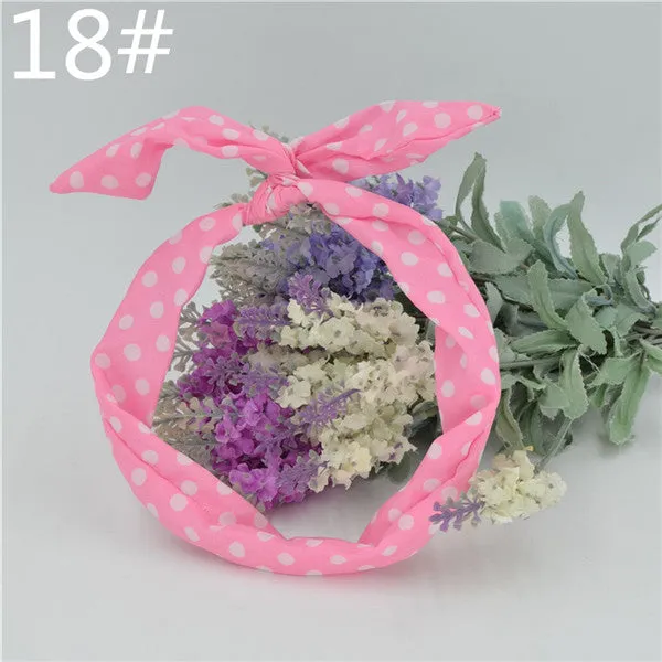 1Pcs Cute Korean Dots Bunny Rabbit Ear Ribbon Headwear Hairband Metal Wire Scarf Headband Hair Band Accessories 20 Colors
