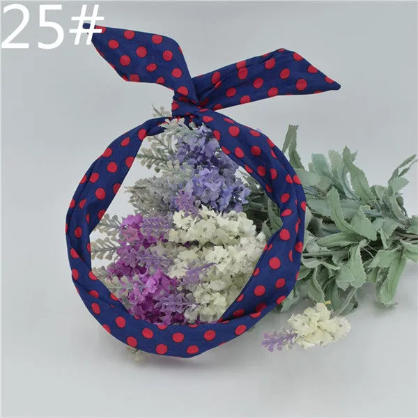 1Pcs Cute Korean Dots Bunny Rabbit Ear Ribbon Headwear Hairband Metal Wire Scarf Headband Hair Band Accessories 20 Colors
