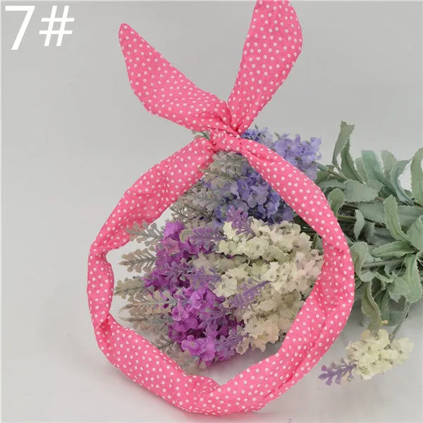 1Pcs Cute Korean Dots Bunny Rabbit Ear Ribbon Headwear Hairband Metal Wire Scarf Headband Hair Band Accessories 20 Colors