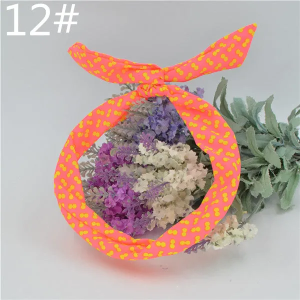 1Pcs Cute Korean Dots Bunny Rabbit Ear Ribbon Headwear Hairband Metal Wire Scarf Headband Hair Band Accessories 20 Colors