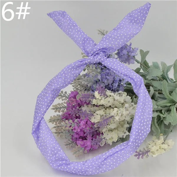 1Pcs Cute Korean Dots Bunny Rabbit Ear Ribbon Headwear Hairband Metal Wire Scarf Headband Hair Band Accessories 20 Colors