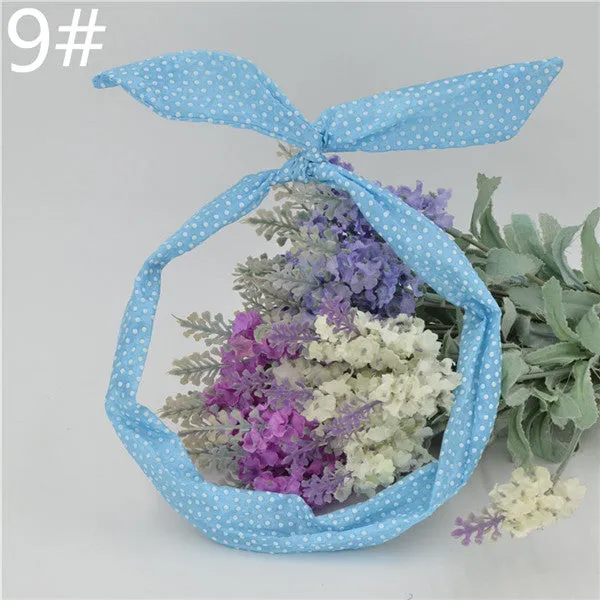 1Pcs Cute Korean Dots Bunny Rabbit Ear Ribbon Headwear Hairband Metal Wire Scarf Headband Hair Band Accessories 20 Colors