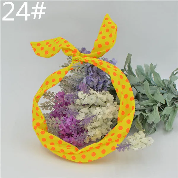 1Pcs Cute Korean Dots Bunny Rabbit Ear Ribbon Headwear Hairband Metal Wire Scarf Headband Hair Band Accessories 20 Colors