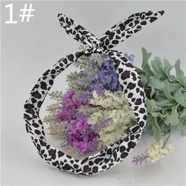1Pcs Cute Korean Dots Bunny Rabbit Ear Ribbon Headwear Hairband Metal Wire Scarf Headband Hair Band Accessories 20 Colors