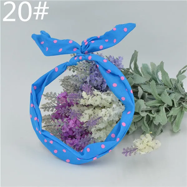 1Pcs Cute Korean Dots Bunny Rabbit Ear Ribbon Headwear Hairband Metal Wire Scarf Headband Hair Band Accessories 20 Colors