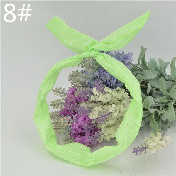 1Pcs Cute Korean Dots Bunny Rabbit Ear Ribbon Headwear Hairband Metal Wire Scarf Headband Hair Band Accessories 20 Colors