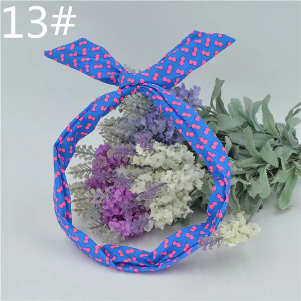 1Pcs Cute Korean Dots Bunny Rabbit Ear Ribbon Headwear Hairband Metal Wire Scarf Headband Hair Band Accessories 20 Colors