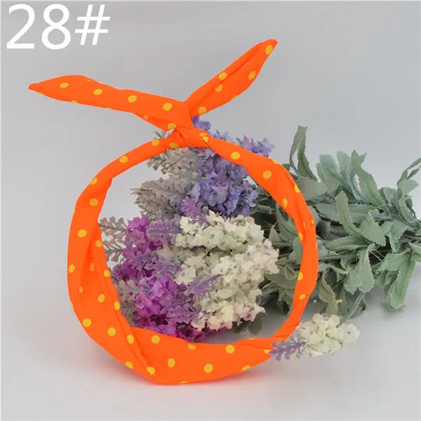 1Pcs Cute Korean Dots Bunny Rabbit Ear Ribbon Headwear Hairband Metal Wire Scarf Headband Hair Band Accessories 20 Colors