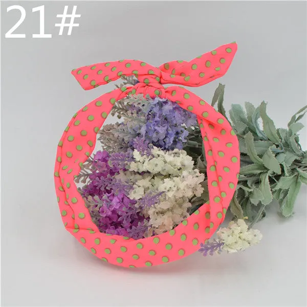 1Pcs Cute Korean Dots Bunny Rabbit Ear Ribbon Headwear Hairband Metal Wire Scarf Headband Hair Band Accessories 20 Colors
