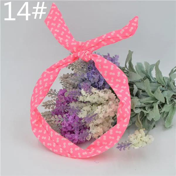 1Pcs Cute Korean Dots Bunny Rabbit Ear Ribbon Headwear Hairband Metal Wire Scarf Headband Hair Band Accessories 20 Colors