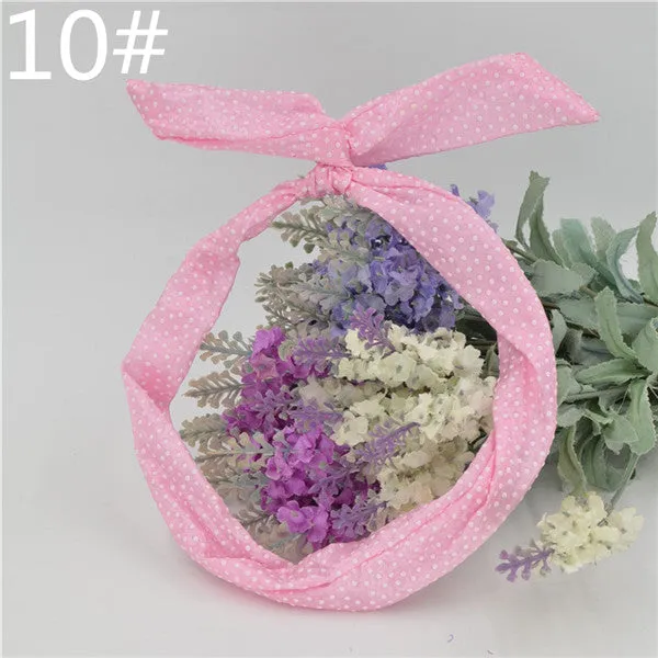 1Pcs Cute Korean Dots Bunny Rabbit Ear Ribbon Headwear Hairband Metal Wire Scarf Headband Hair Band Accessories 20 Colors