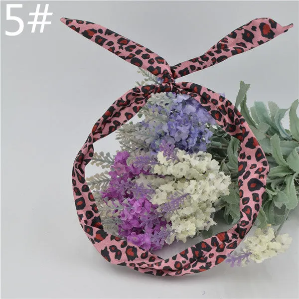 1Pcs Cute Korean Dots Bunny Rabbit Ear Ribbon Headwear Hairband Metal Wire Scarf Headband Hair Band Accessories 20 Colors