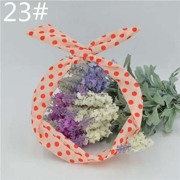 1Pcs Cute Korean Dots Bunny Rabbit Ear Ribbon Headwear Hairband Metal Wire Scarf Headband Hair Band Accessories 20 Colors