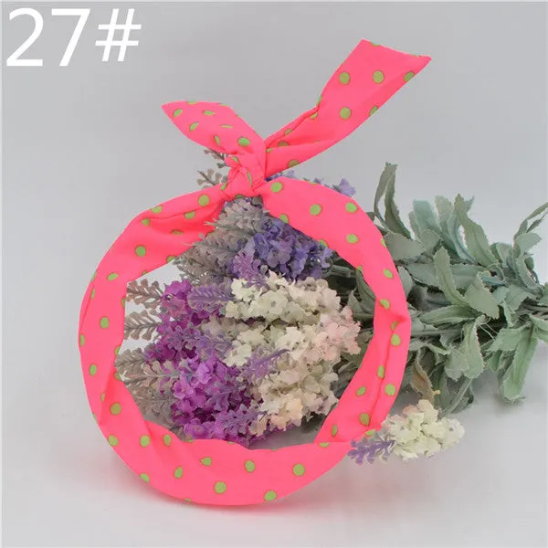 1Pcs Cute Korean Dots Bunny Rabbit Ear Ribbon Headwear Hairband Metal Wire Scarf Headband Hair Band Accessories 20 Colors