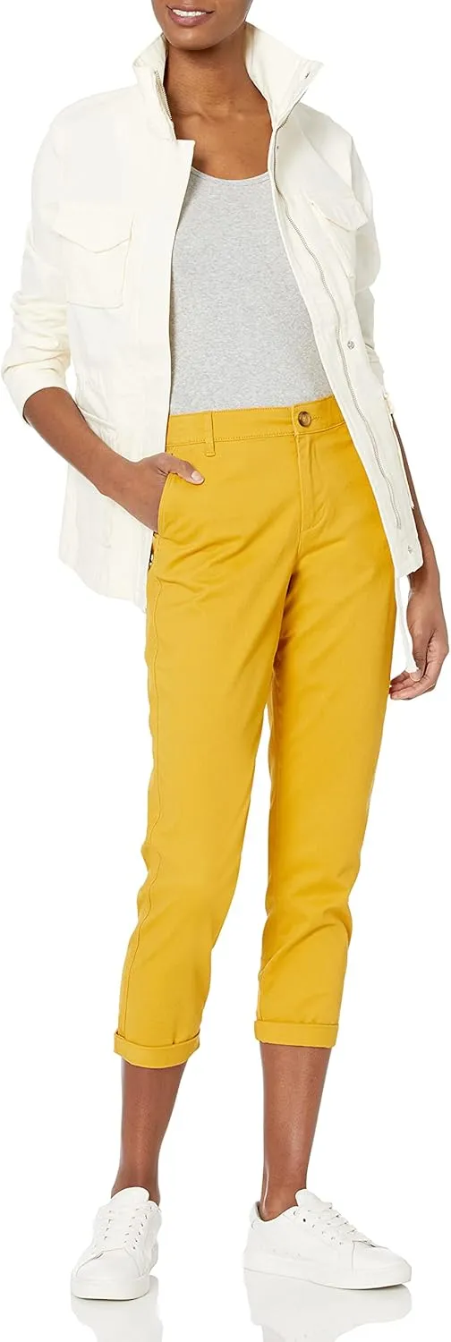 Amazon Essentials Women's Mid-Rise Slim-Fit Stretchy Cropped Tapered Leg Khaki Dress Pants (Available in Plus Size)