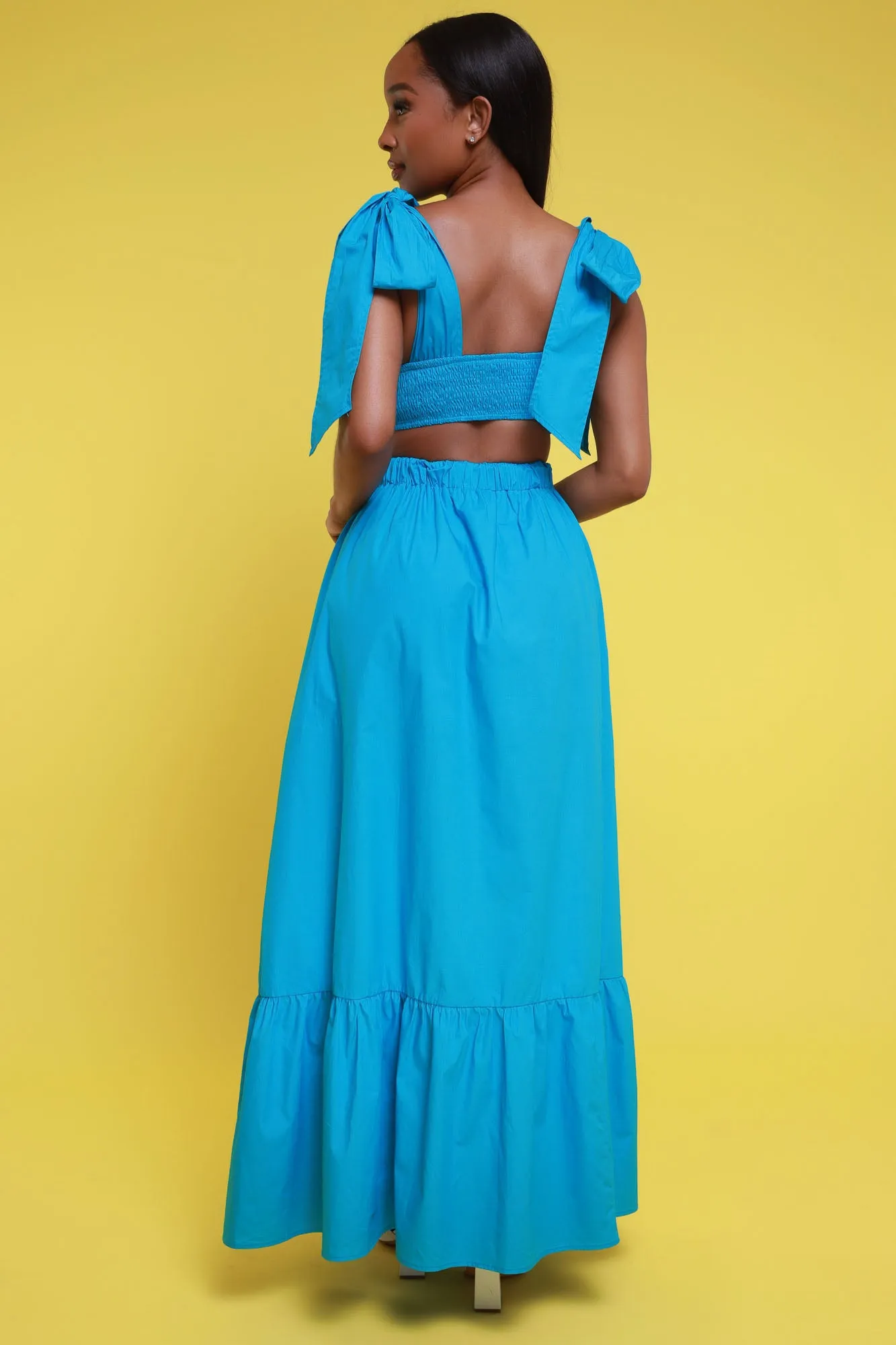 Anywhere With You Cropped Maxi Skirt Set - Blue