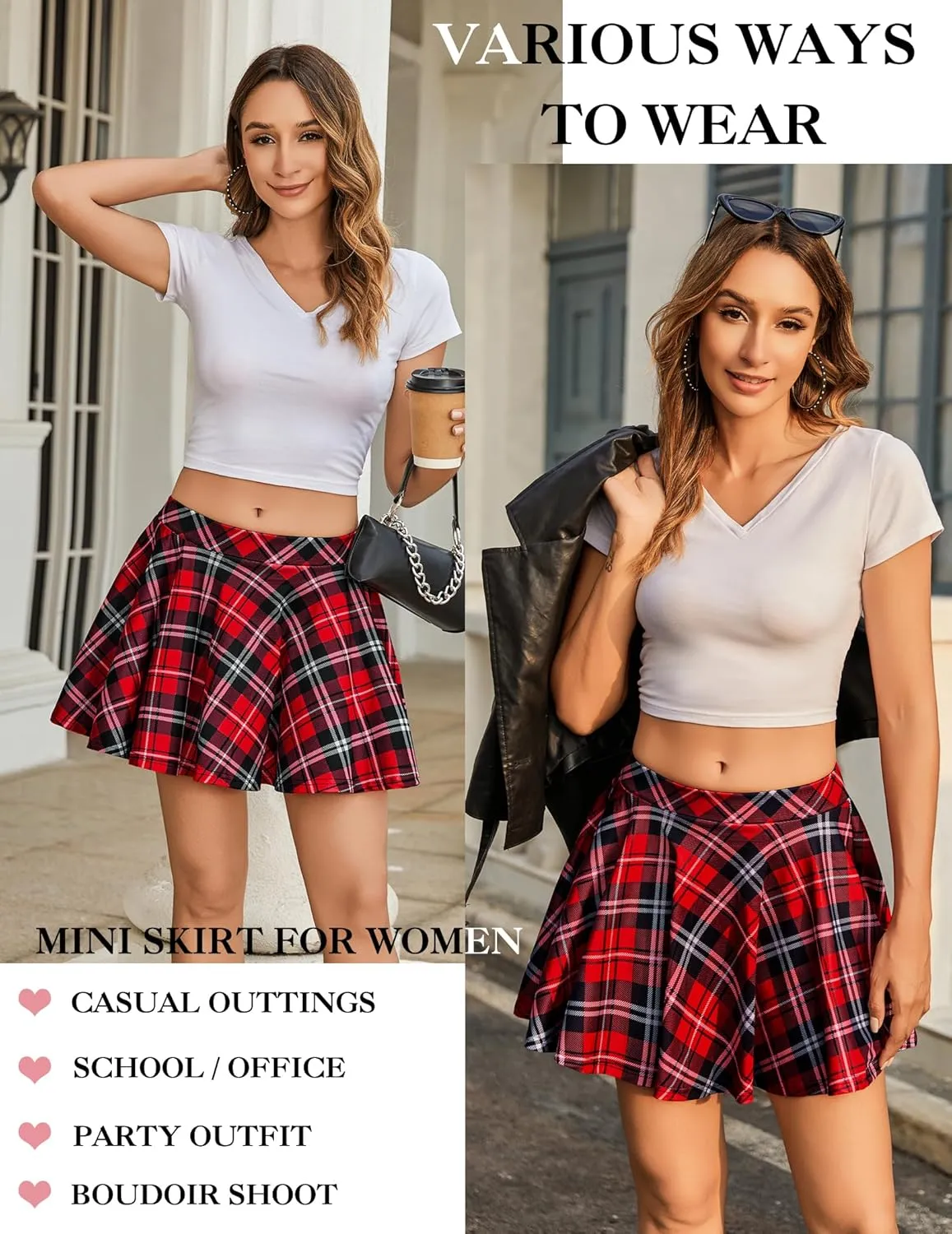 Avidlove Pleated Mini Skirt Plaid Skirts High Waist A Line Skater Skirt for Lingerie Schoolgirl