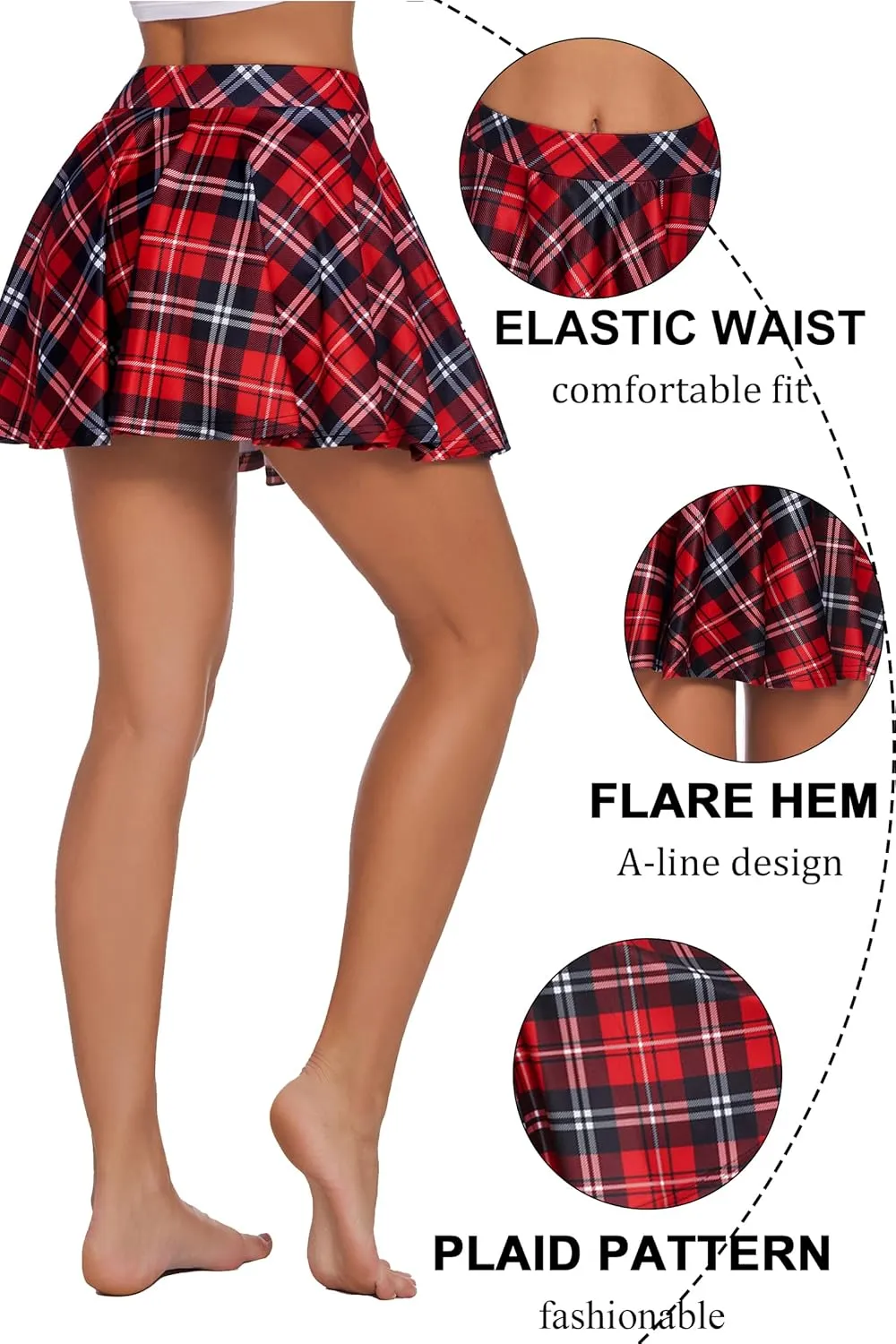 Avidlove Pleated Mini Skirt Plaid Skirts High Waist A Line Skater Skirt for Lingerie Schoolgirl