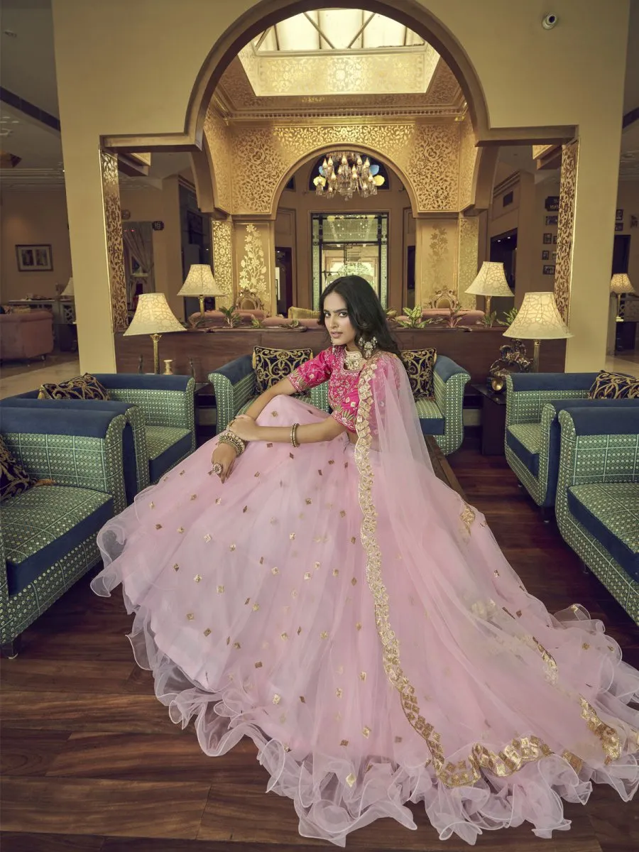 Baby Pink Net Embroidered Lehenga Choli