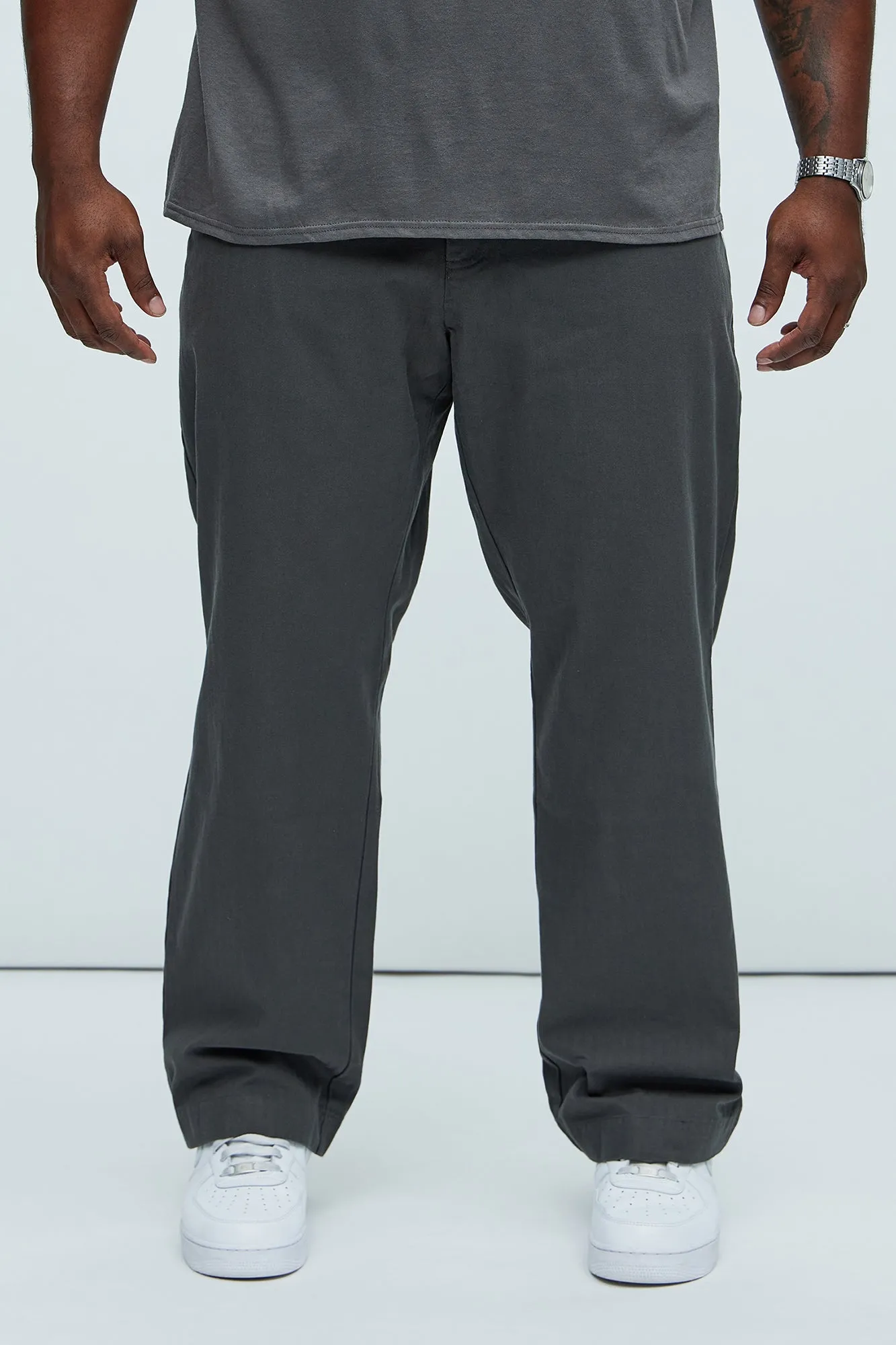 Berry Herringbone Straight Pants - Charcoal
