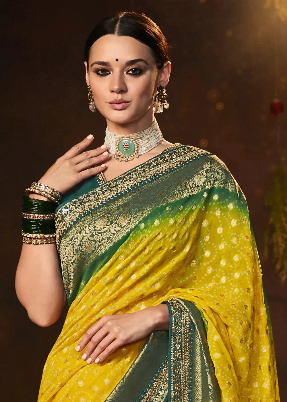 Canary Yellow Zari Weaving Georgette Silk Saree with Embroidery Designer Blouse