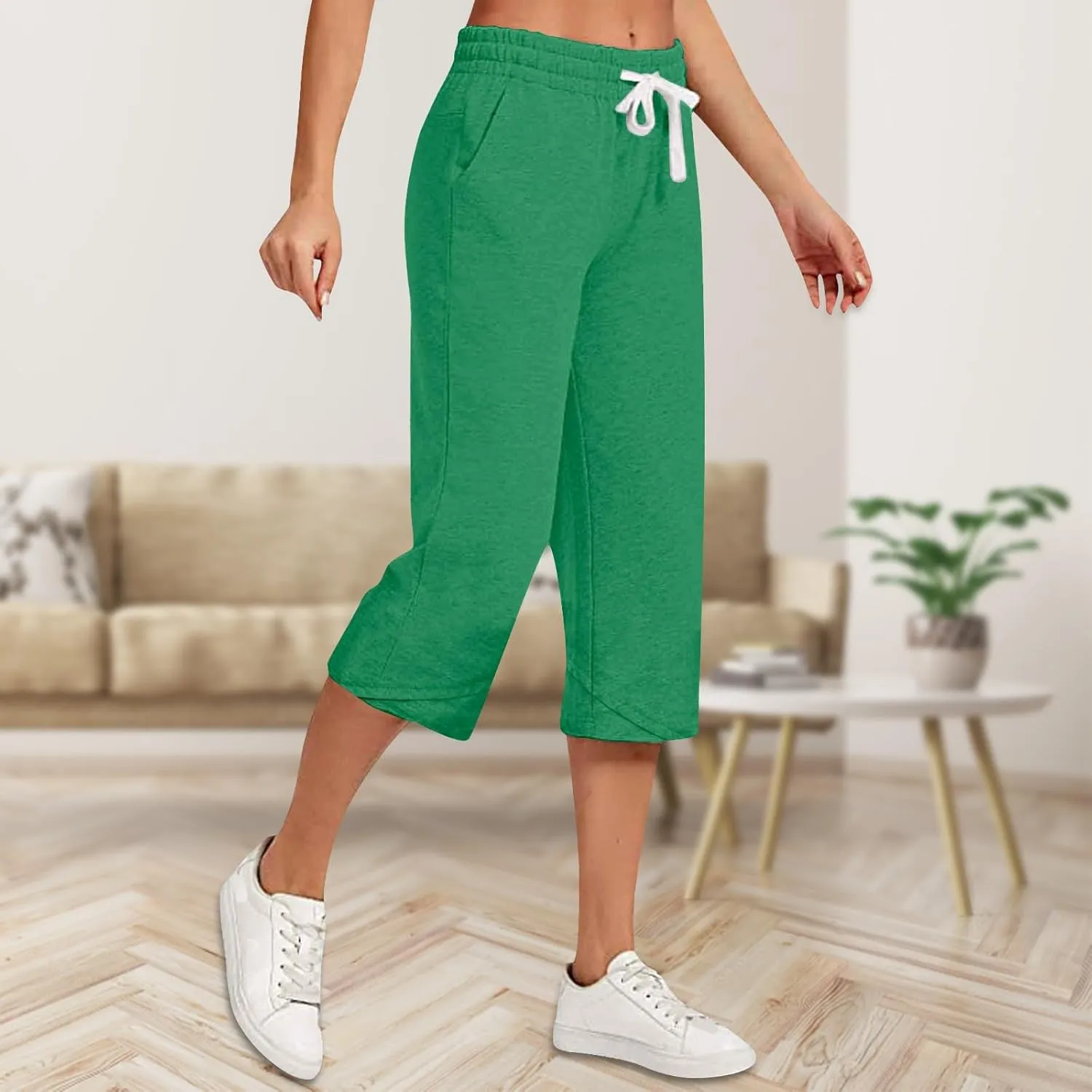 Capri Pants for Women Drawstring High Waisted Hiking Outdoor Camping Pants Active Joggers Sweatpants with Pockets