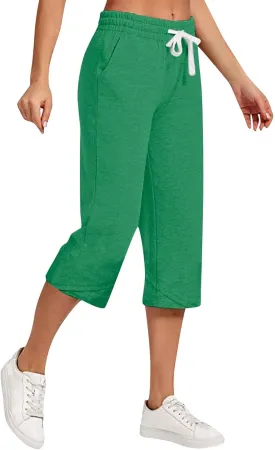 Capri Pants for Women Drawstring High Waisted Hiking Outdoor Camping Pants Active Joggers Sweatpants with Pockets