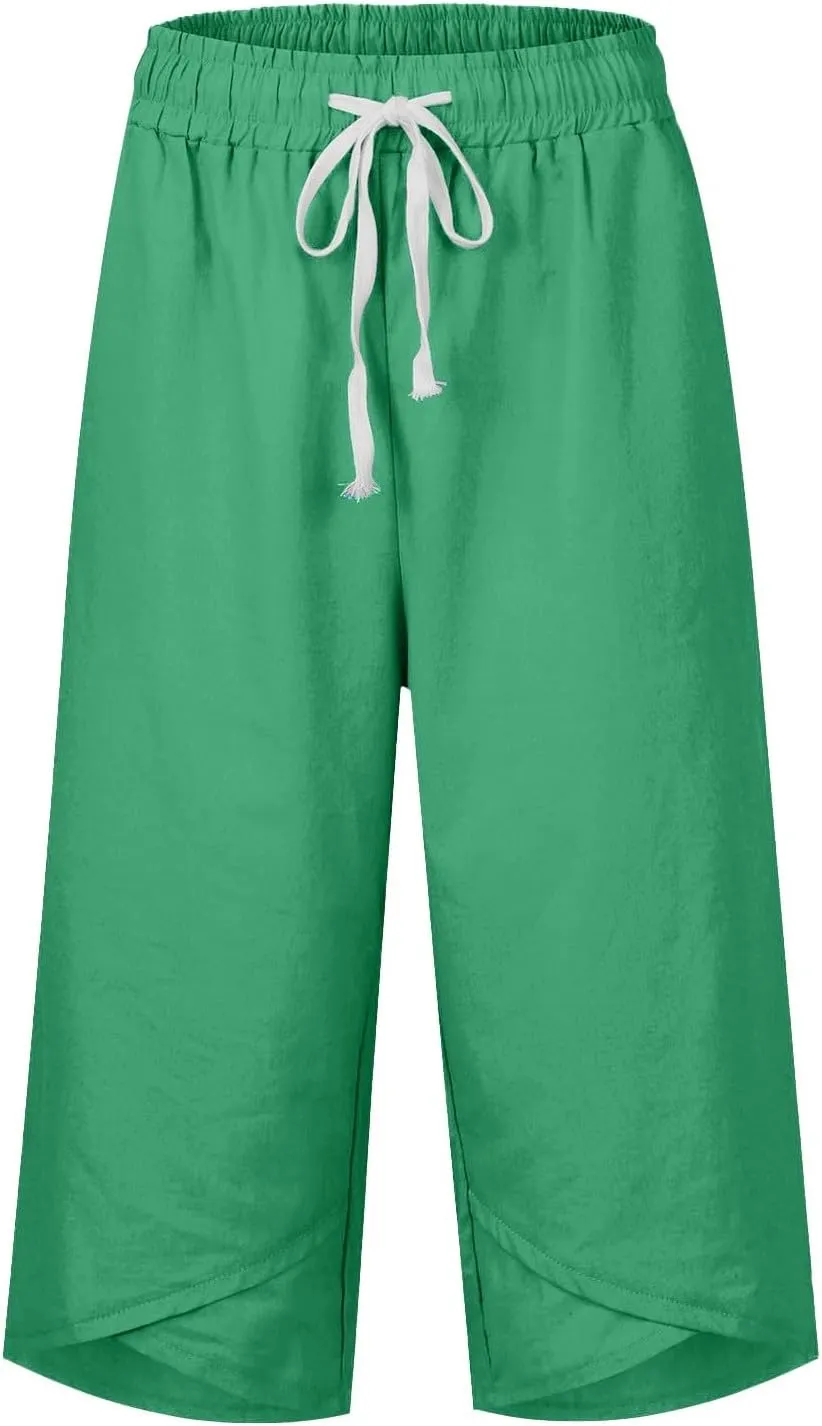 Capri Pants for Women Drawstring High Waisted Hiking Outdoor Camping Pants Active Joggers Sweatpants with Pockets