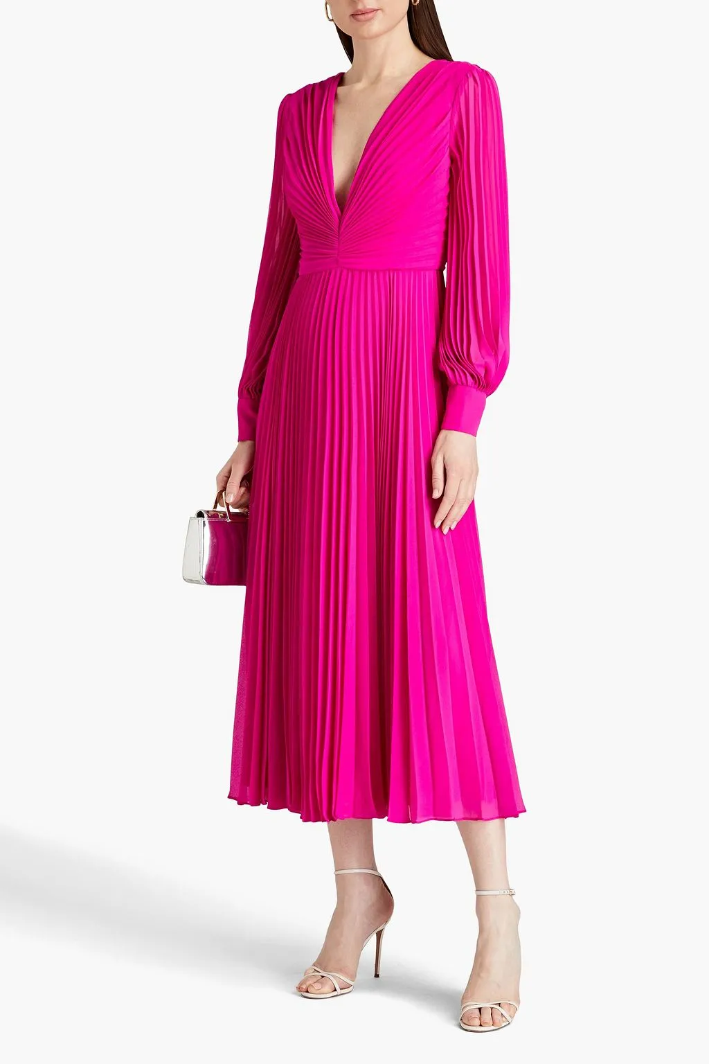 Chiffon midi dress with pleats and gathers BADGLEY MISCHKA, pink
