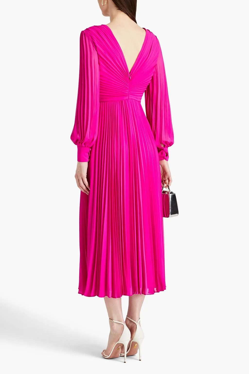 Chiffon midi dress with pleats and gathers BADGLEY MISCHKA, pink