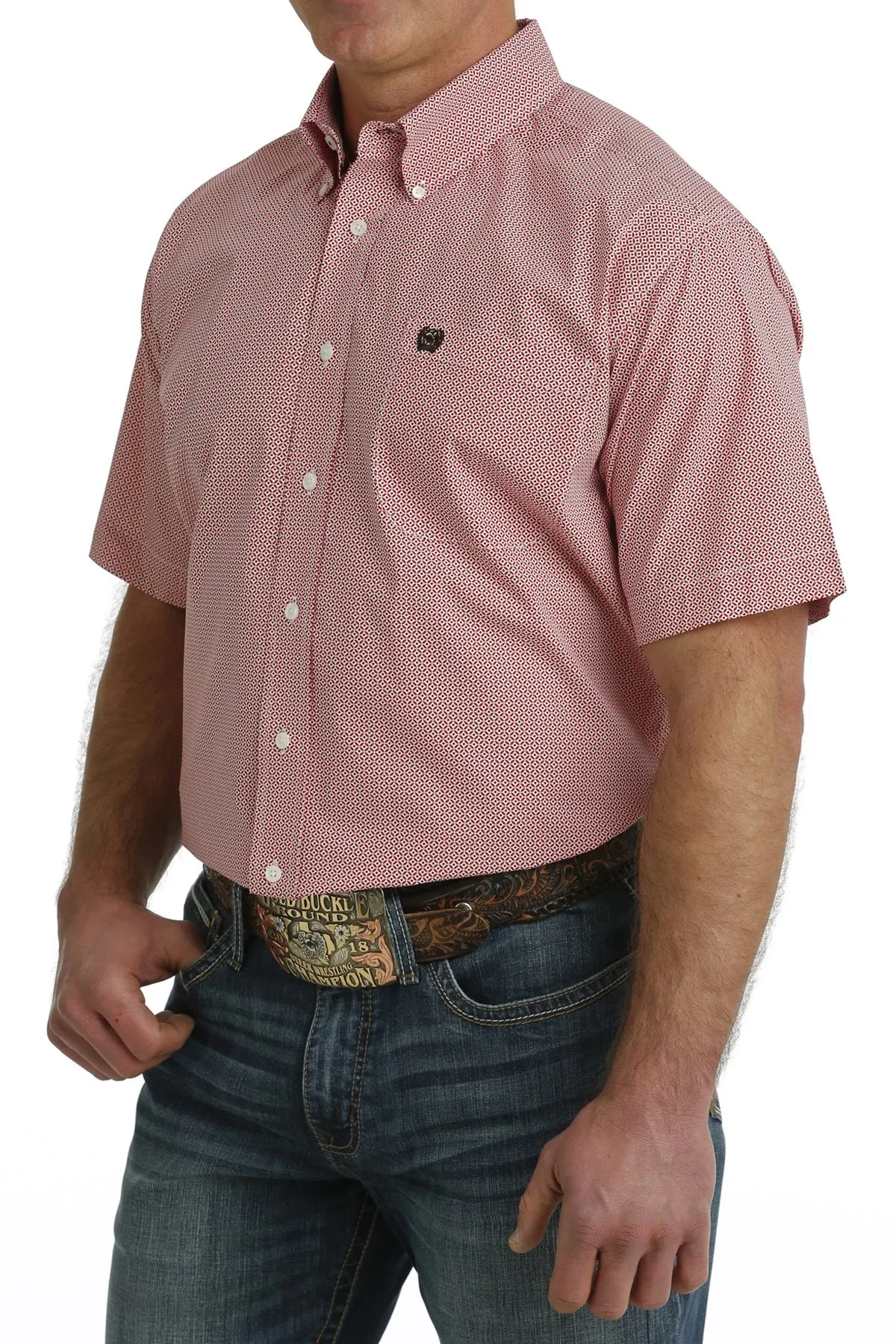 Cinch Geo Red Short Sleeve Men's Button Up Shirt