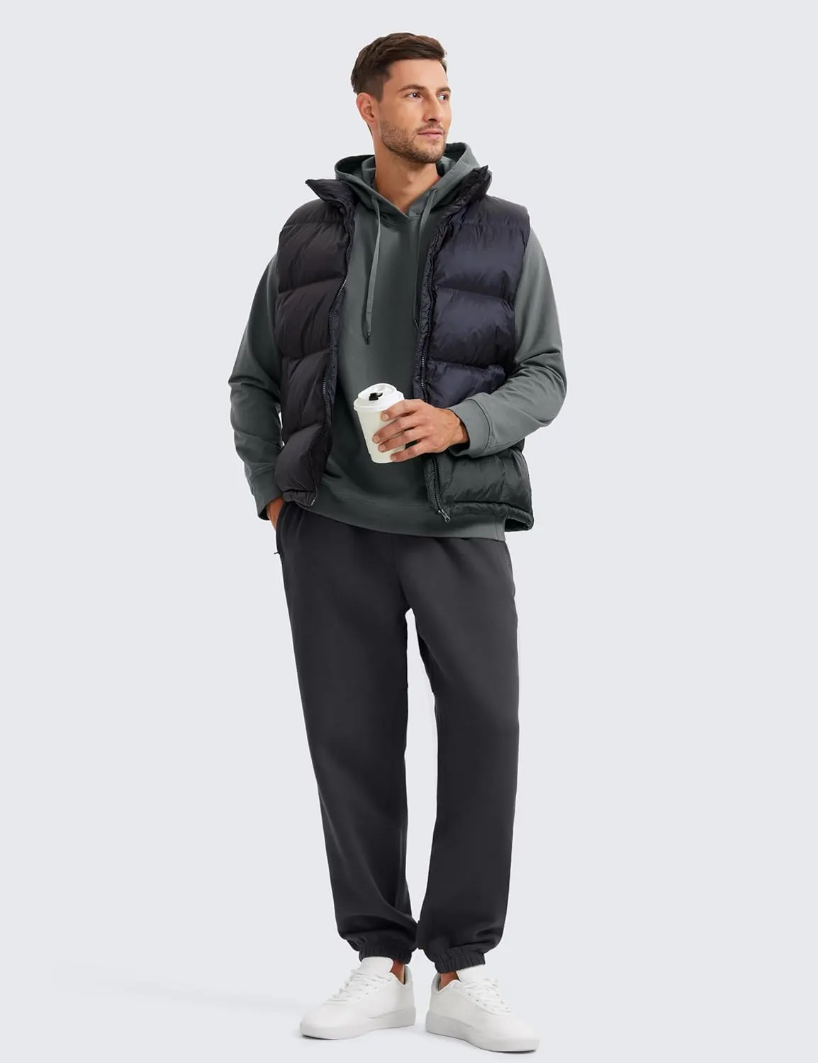CRZ YOGA Cotton Fleece Sweatpants for Men 32" Loosed Fit Lounge Casual Elastic Bottom Sweat Pants with Zipper Pockets
