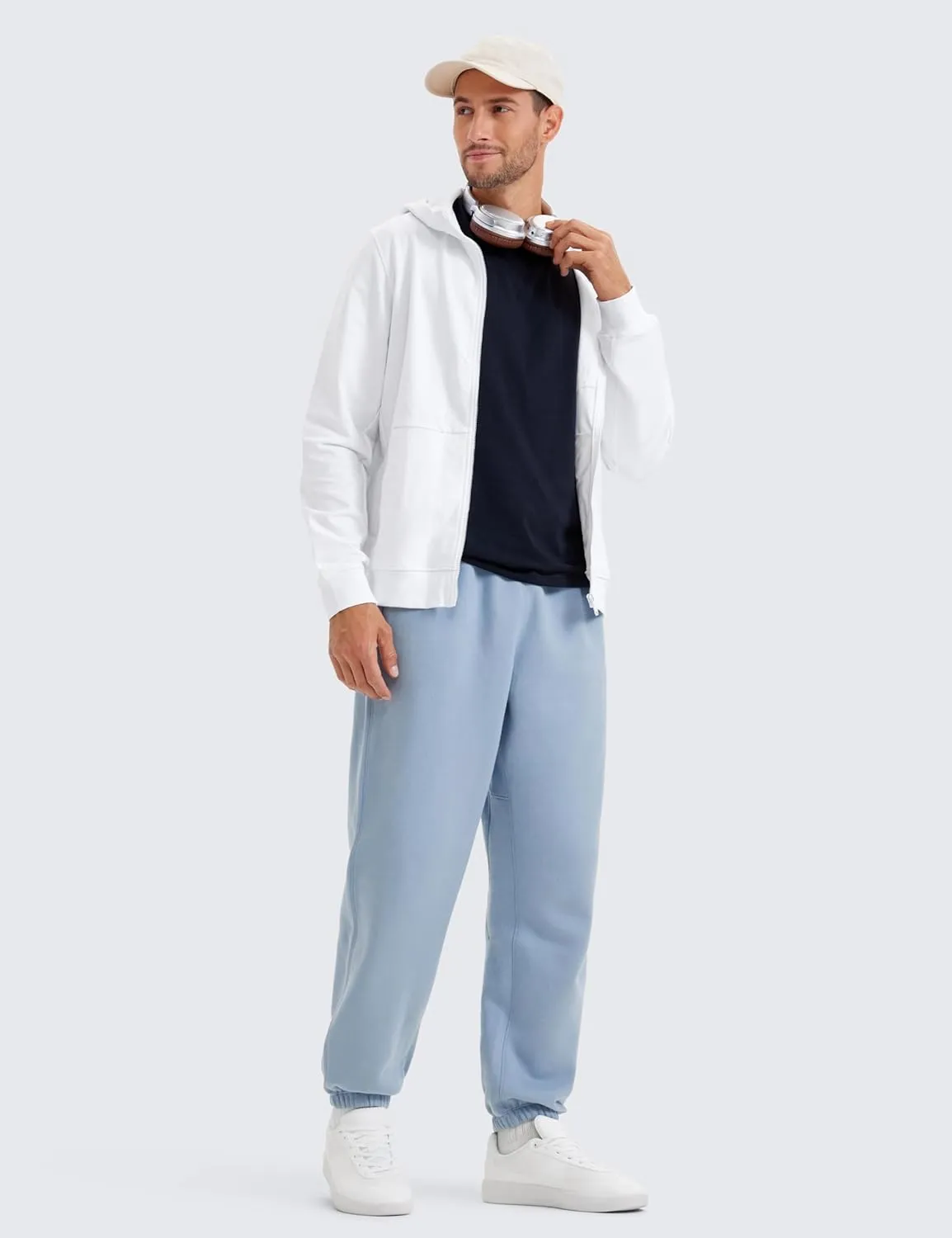 CRZ YOGA Cotton Fleece Sweatpants for Men 32" Loosed Fit Lounge Casual Elastic Bottom Sweat Pants with Zipper Pockets