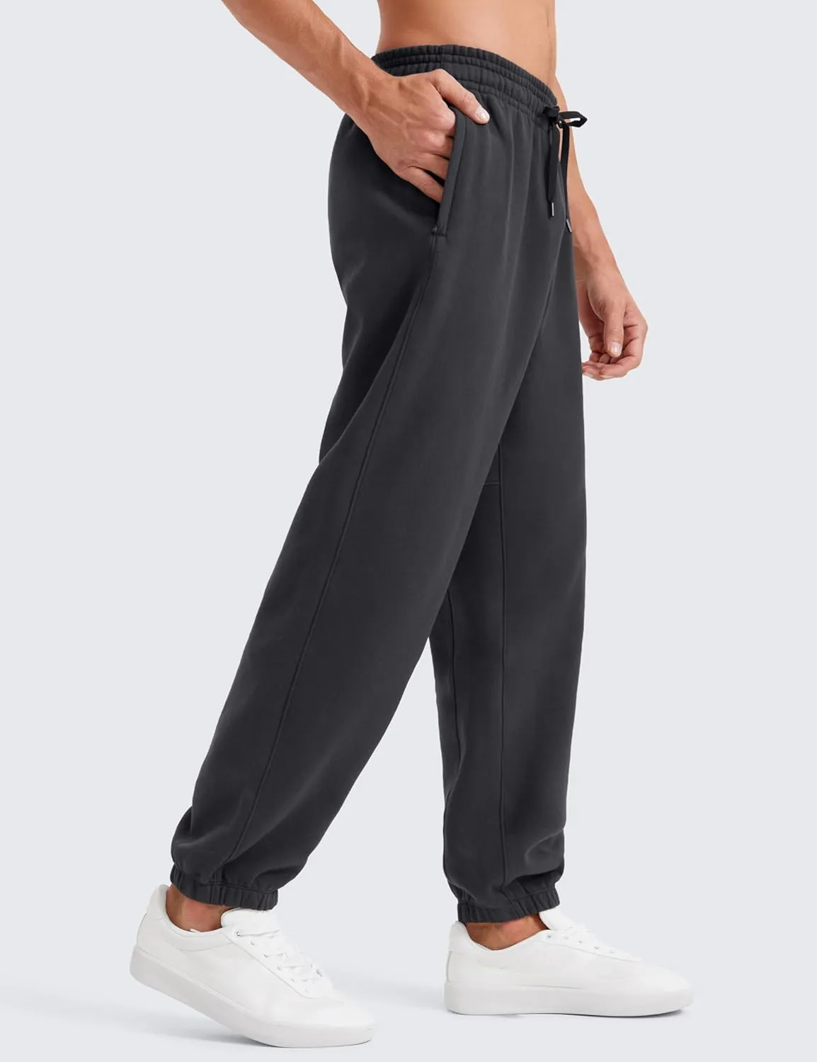 CRZ YOGA Cotton Fleece Sweatpants for Men 32" Loosed Fit Lounge Casual Elastic Bottom Sweat Pants with Zipper Pockets