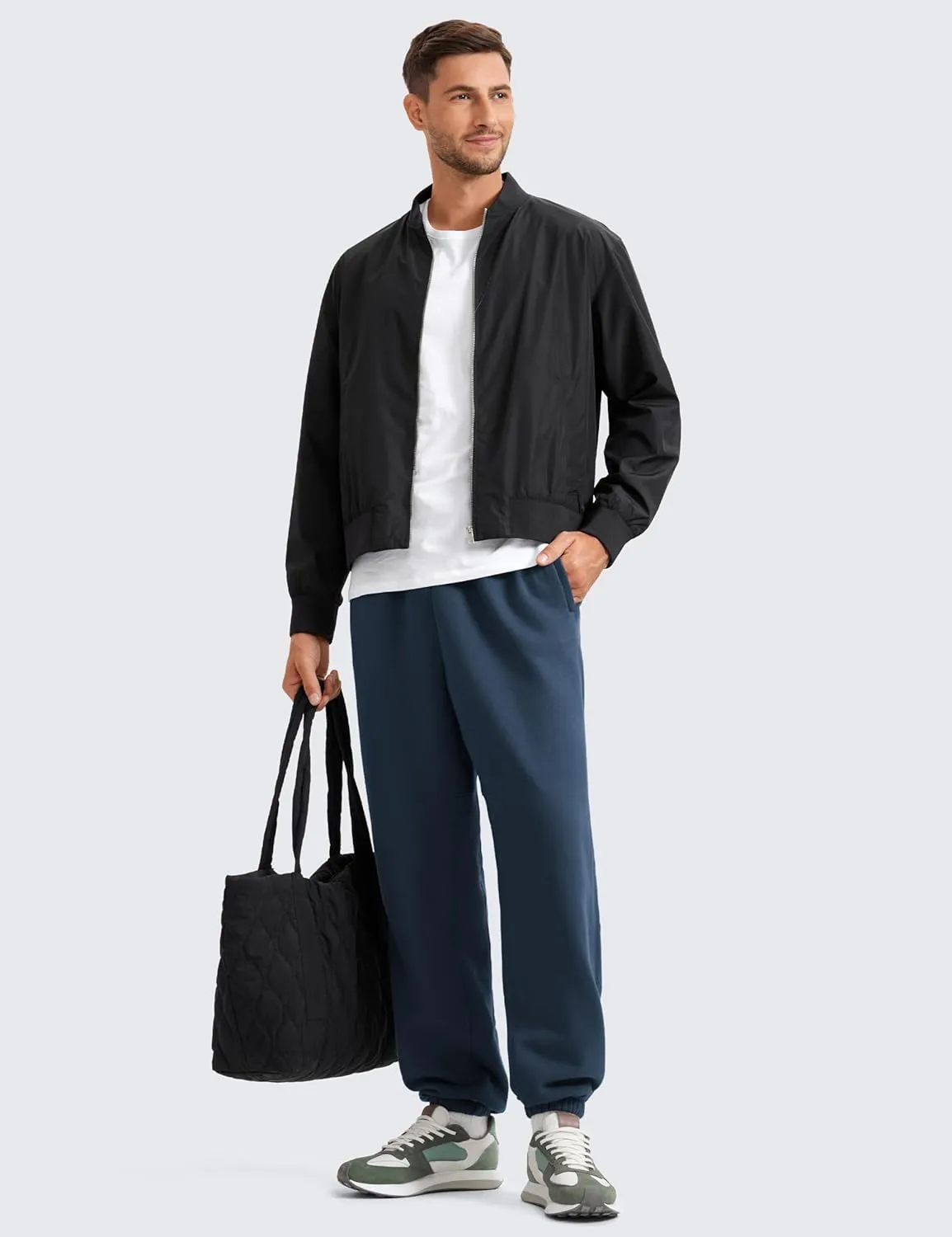 CRZ YOGA Cotton Fleece Sweatpants for Men 32" Loosed Fit Lounge Casual Elastic Bottom Sweat Pants with Zipper Pockets