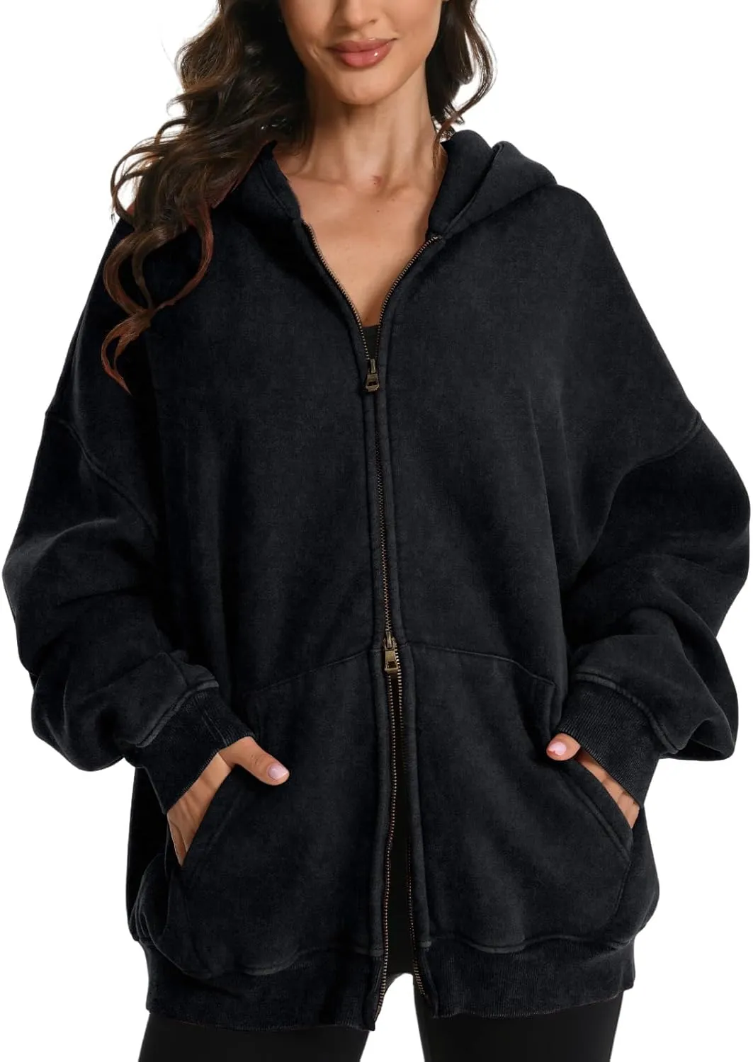 FAIABLE Womens Mens Zip Up Hoodie Oversized Acid Wash Hoodies Heavyweight Distress Cotton Fleece Zipper Hoodie Vintage