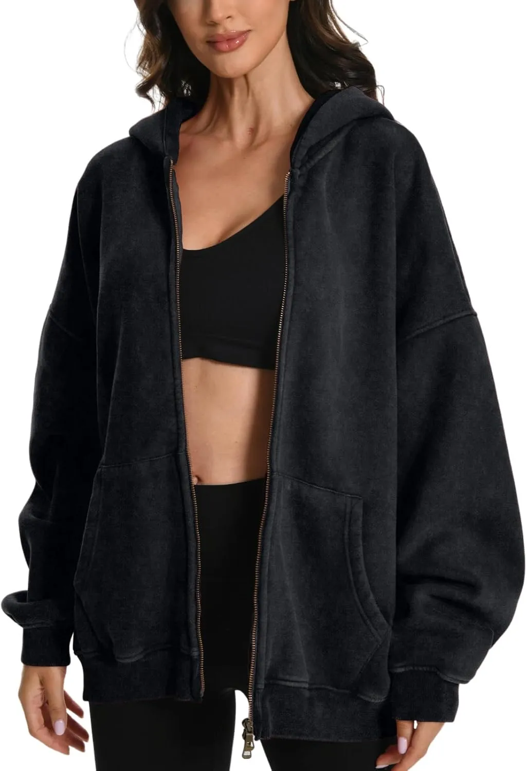FAIABLE Womens Mens Zip Up Hoodie Oversized Acid Wash Hoodies Heavyweight Distress Cotton Fleece Zipper Hoodie Vintage