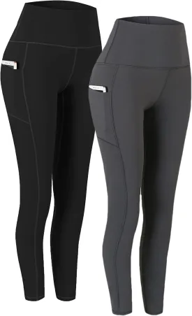 Fengbay 2 Pack High Waist Yoga Pants, Pocket Yoga Pants Tummy Control Workout Running 4 Way Stretch Yoga Leggings