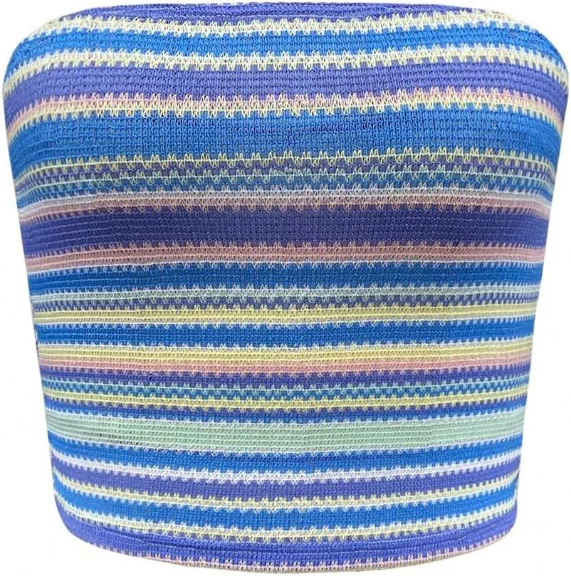 Floerns Women's Beach Vacation Boho Striped Sleeveless Bandeau Summer Strapless Crop Knit Tube Top