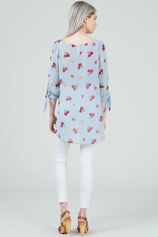 Fruit and Stripe Print Blouse
