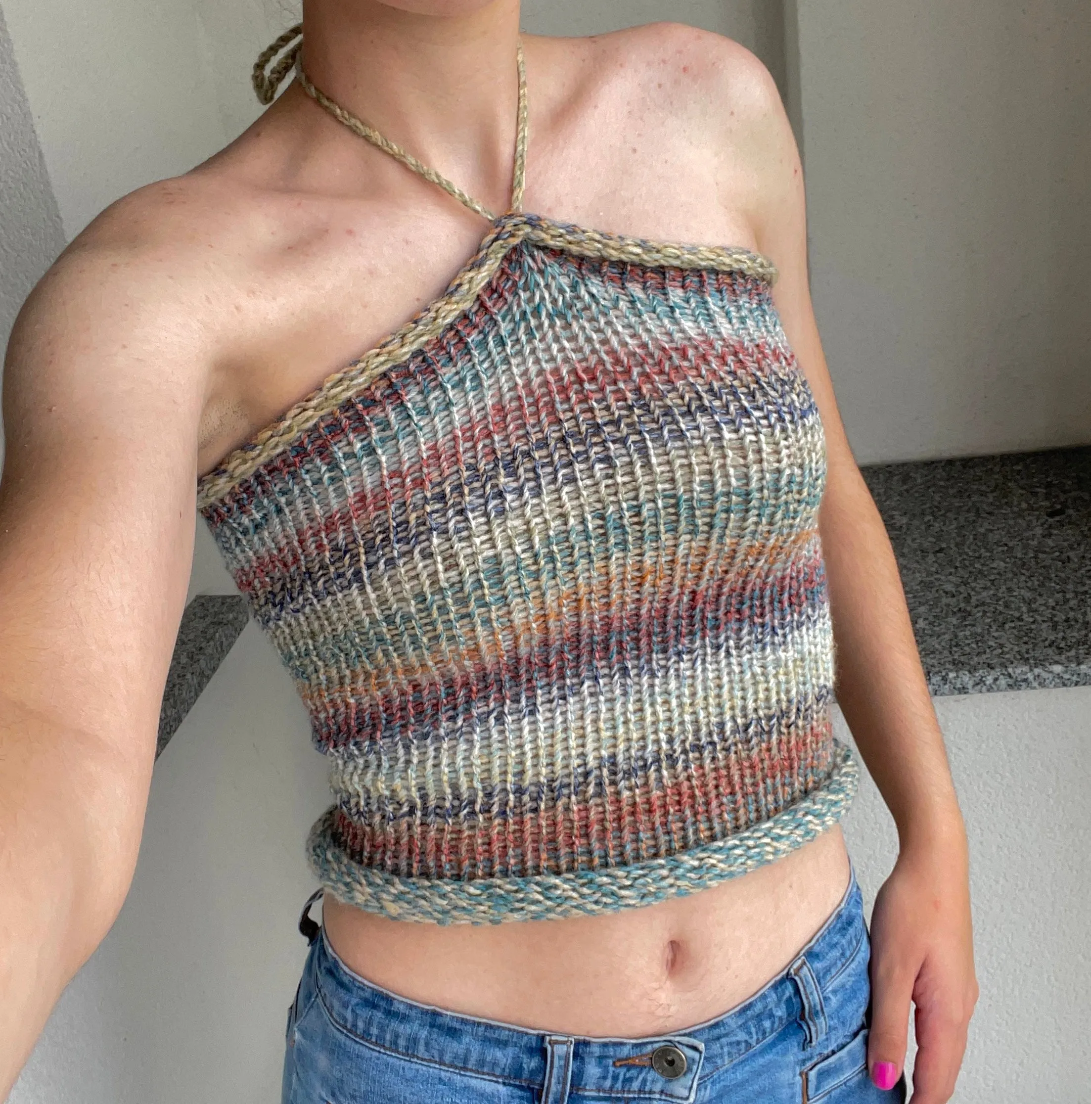 Handmade multicoloured knitted halter top
