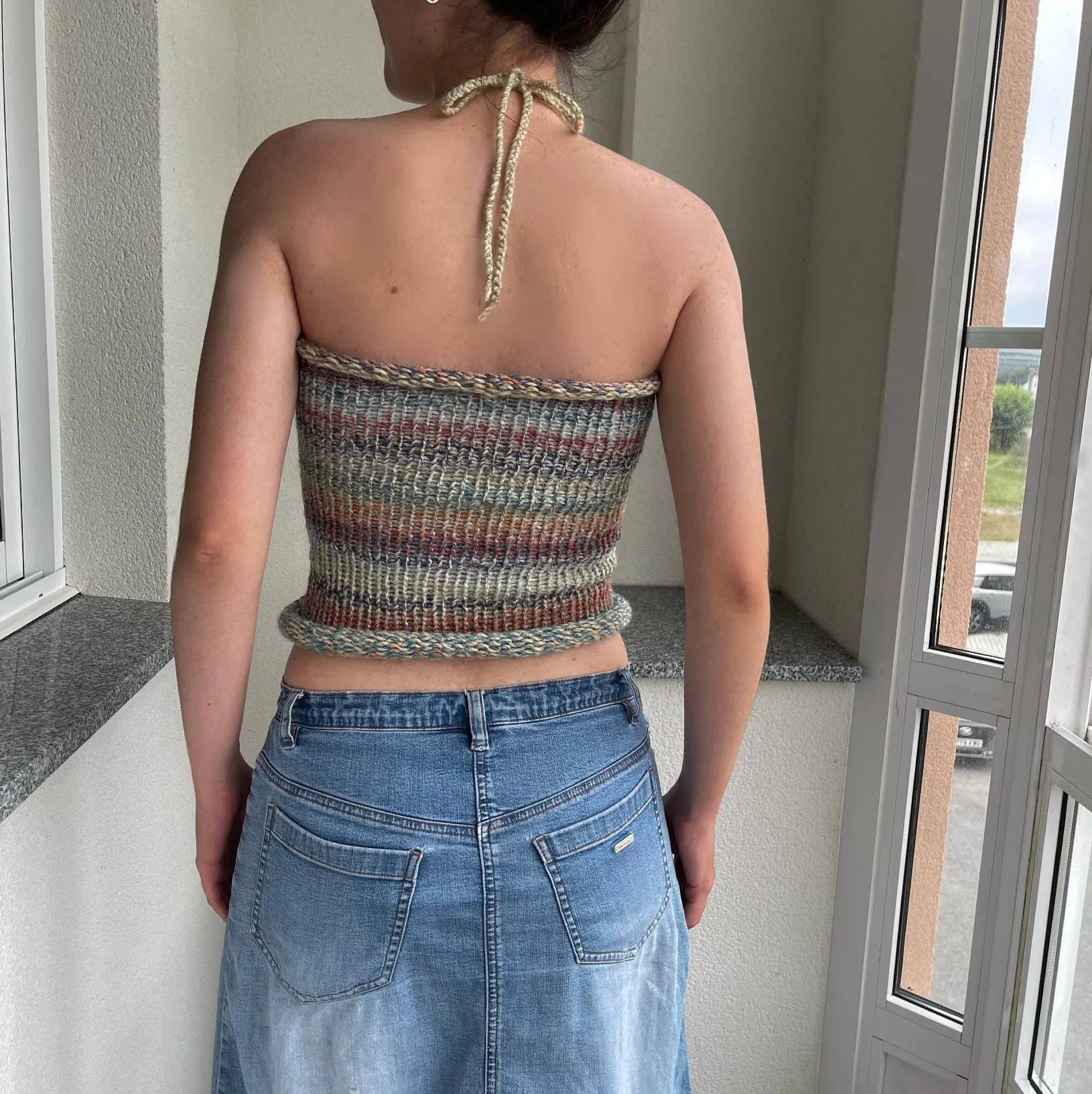 Handmade multicoloured knitted halter top