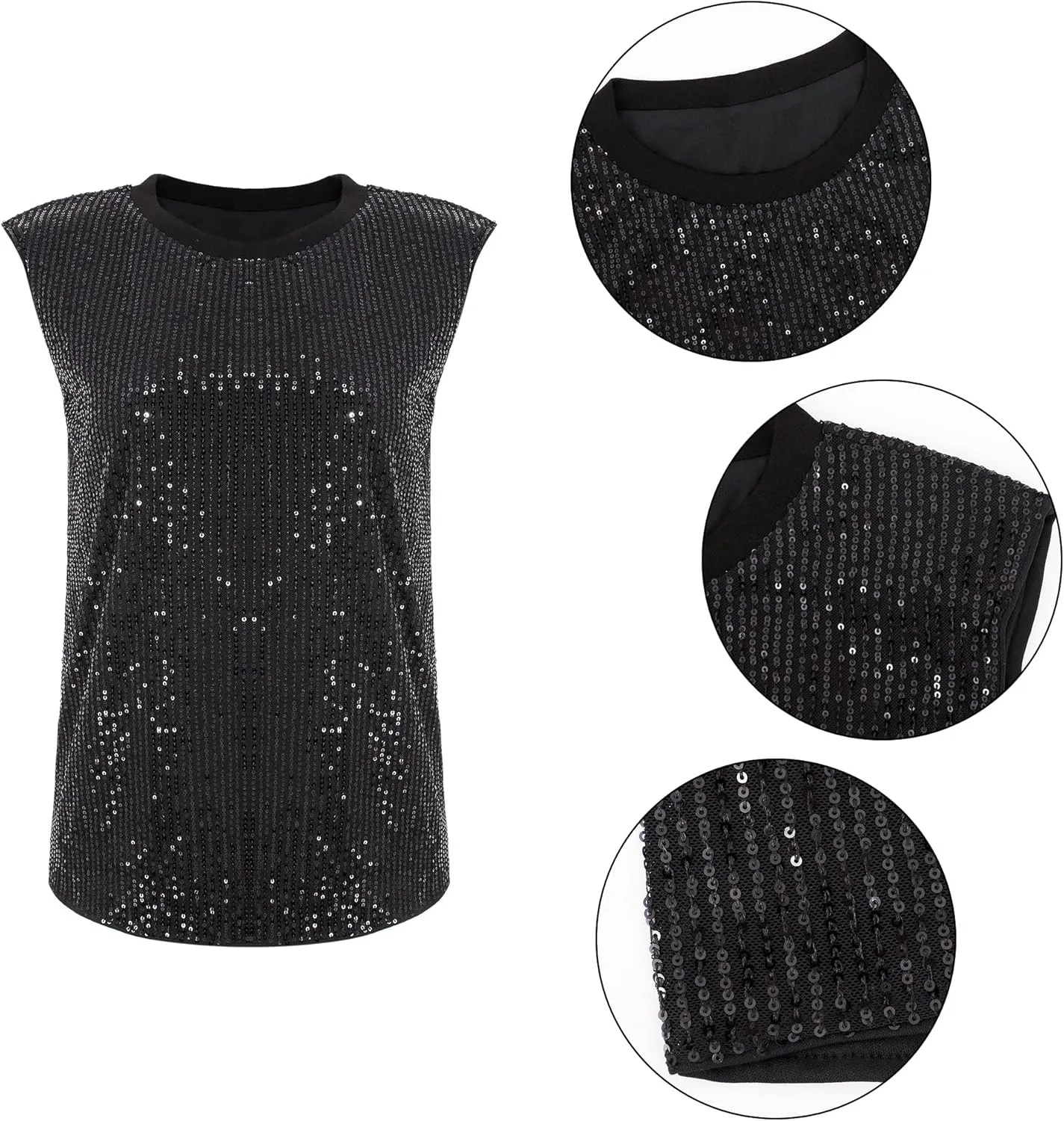 Haoohu Women's Sparkly Sequin Sleeveless Tank Top Camisole Round Neck Rave Tank Vest Party Shirt Clubwear